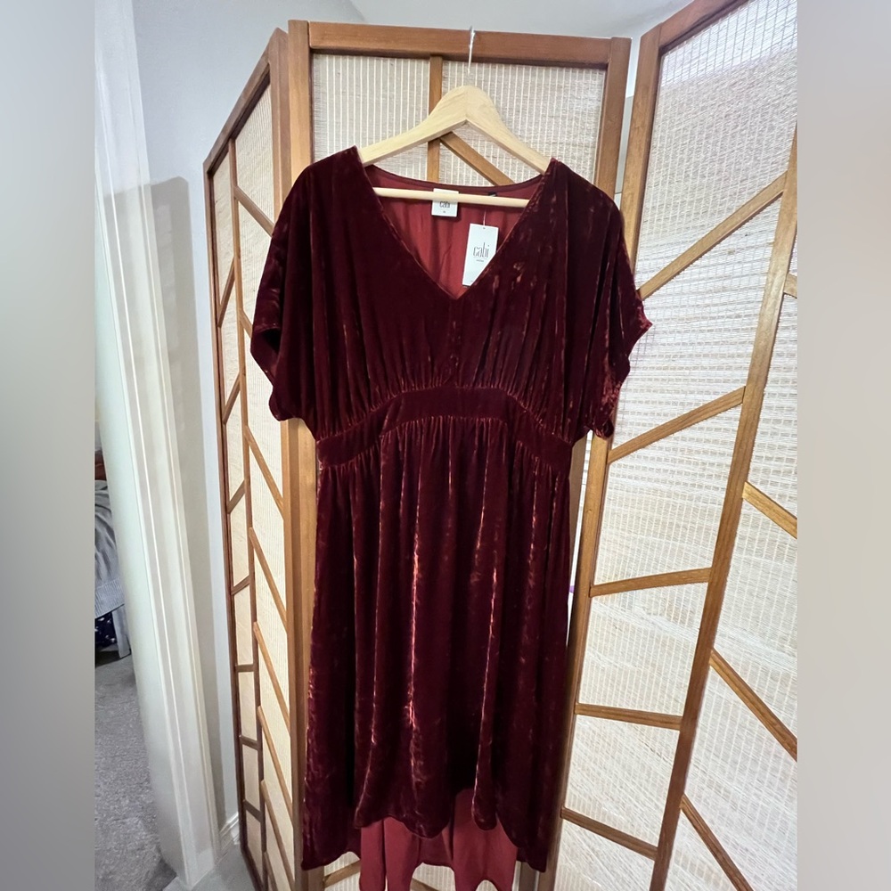 CAbi Deep Red Velet Tribute Dress